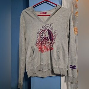 Purple and Gray V-Neck Sweater with Abstract Design